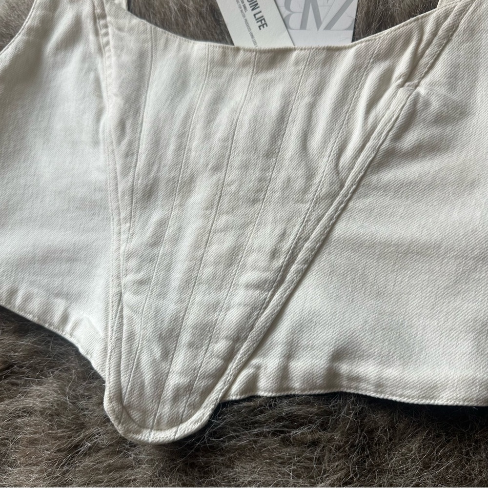 Zara Topstitched Corset Top - Oyster/Off White - Size Small - NWT - Picture 5 of 9